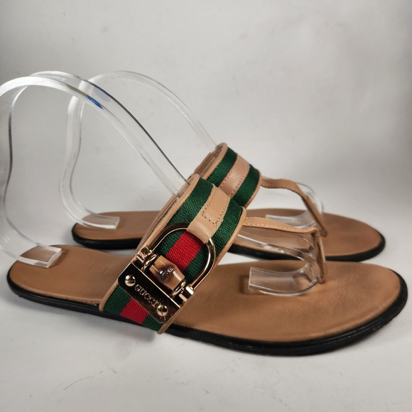 GUCCI Women's Sandal 11.5 EU 42 Red Green Thong Leather Luxury - Picture 6 of 11